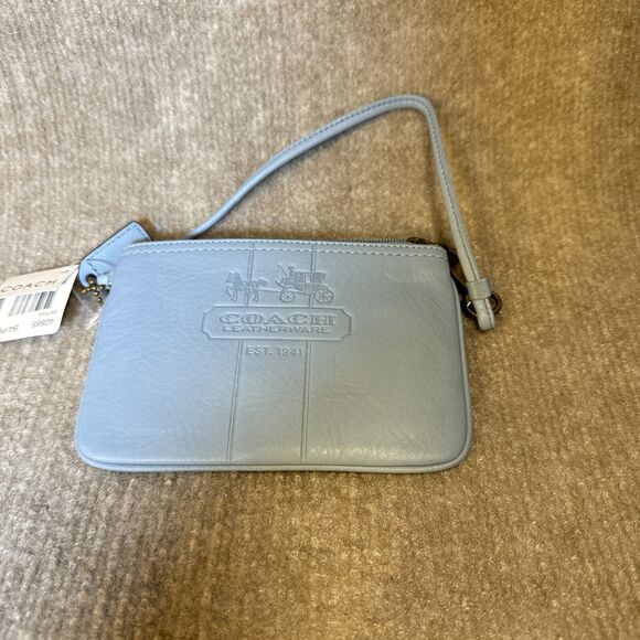 Coach Embossed Zip Blue Leather Wristlet New W/Tag 40885 / B4/Pool - Picture 3 of 4